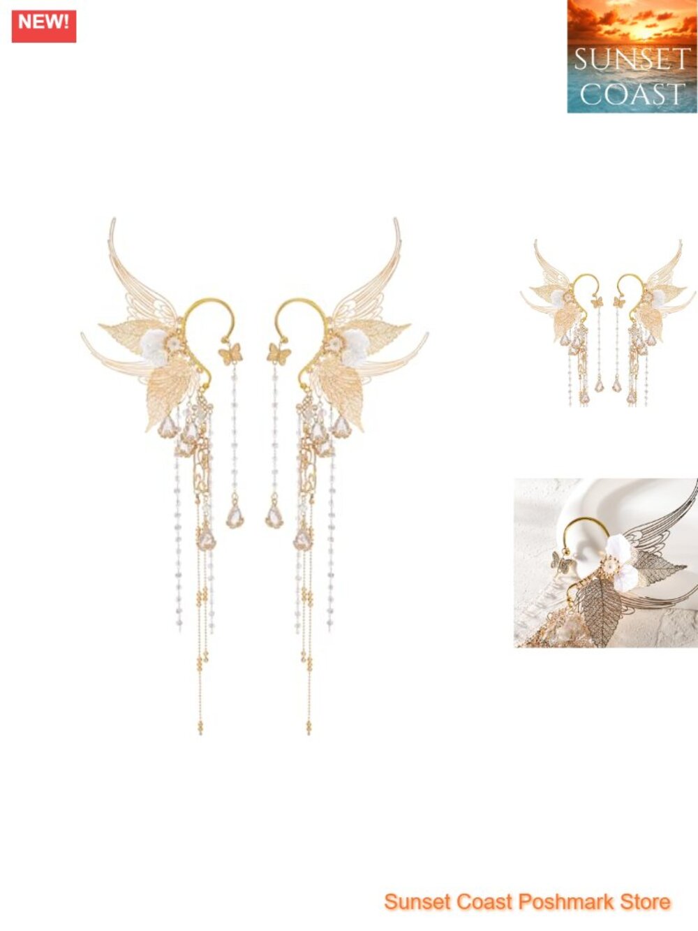 Elf Ear Cuffs Butterfly Fairy Ear Wrap Tassel Non Piercing Renaissance
